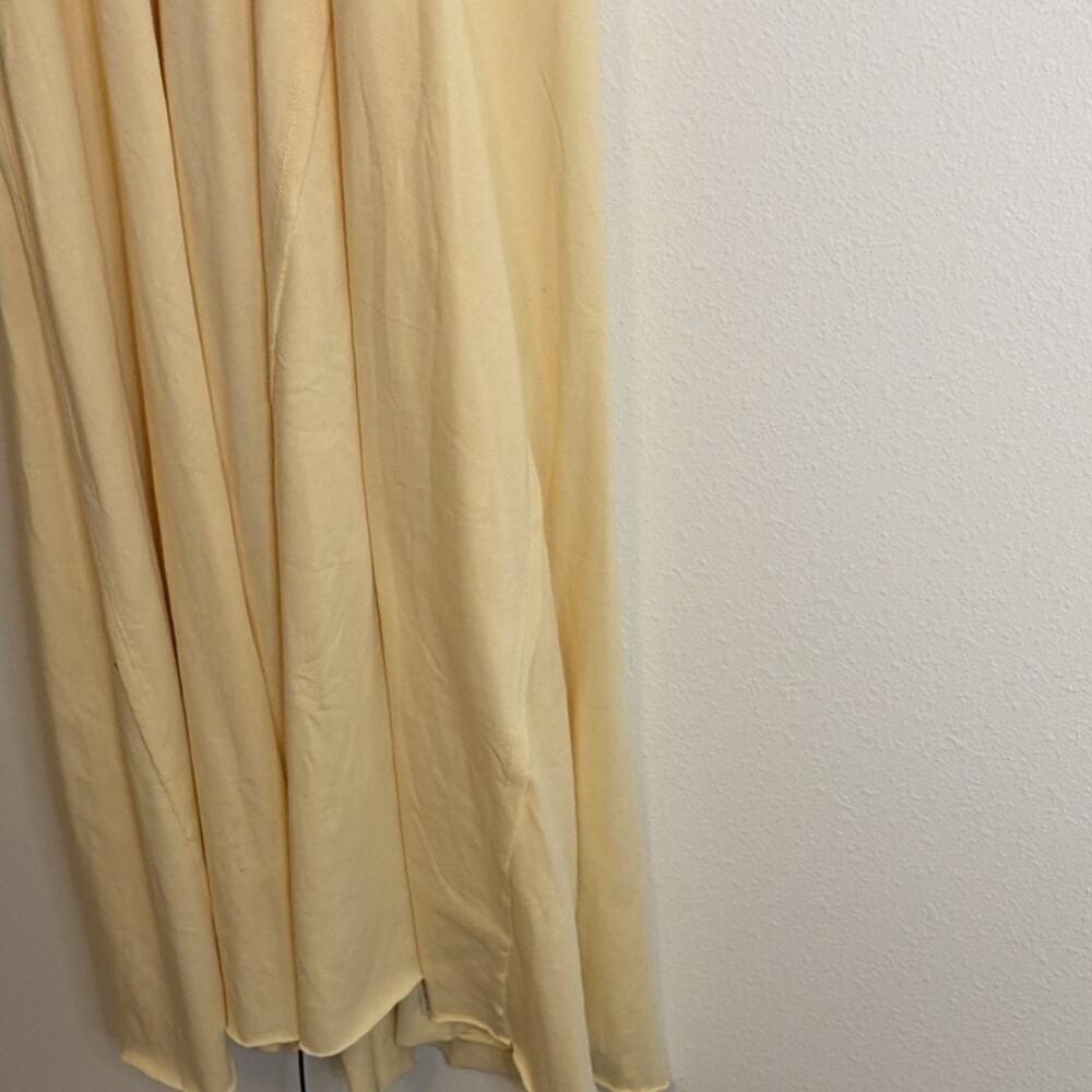 Free people Yellow Knit A-Line Long Dress Puff Short Sleeve Crew Neck Ruffle L-G - Picture 3 of 9